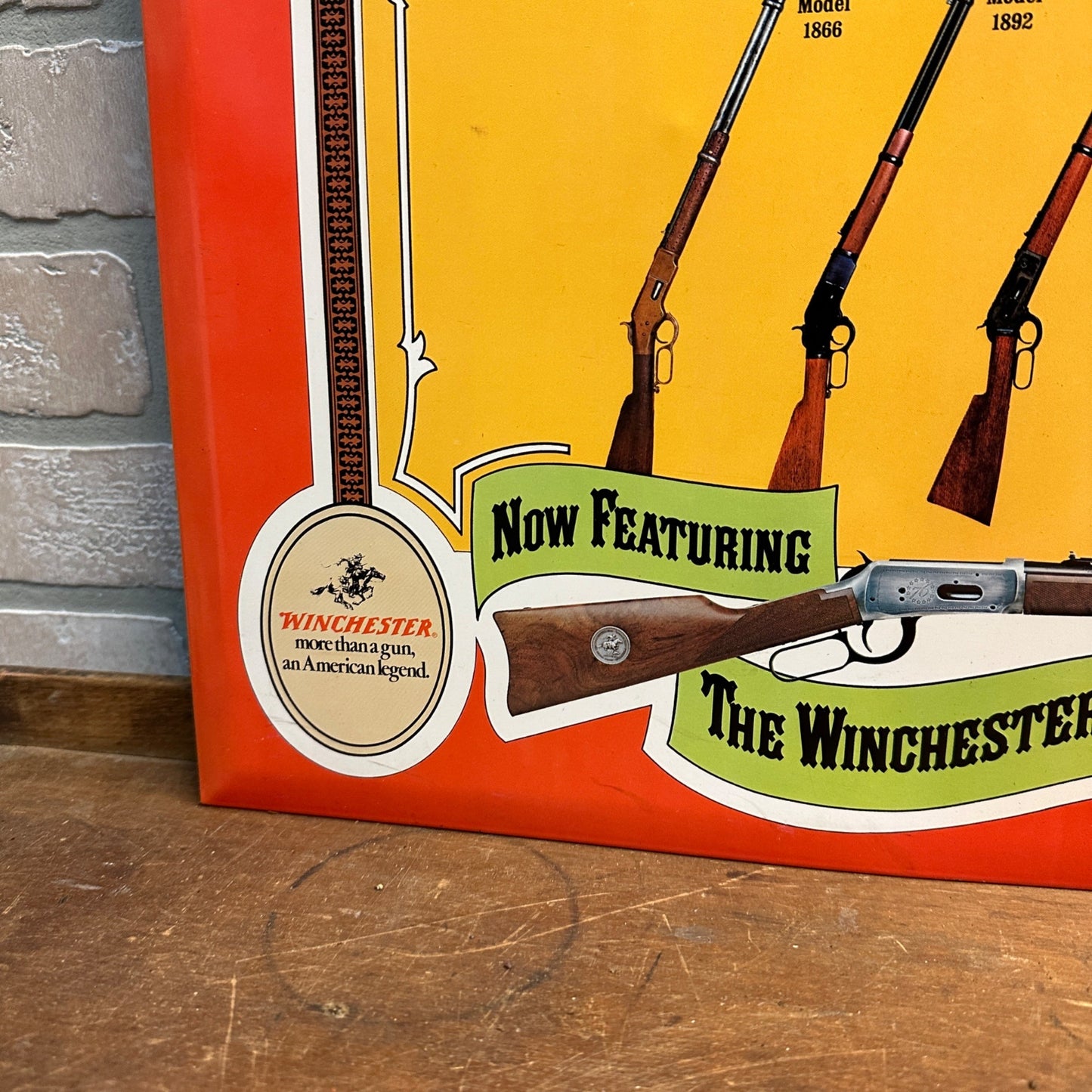 VINTAGE 1976 WINCHESTER GUN COLLECTION CODY WY MUSEUM METAL ADVERTISEMENT SIGN