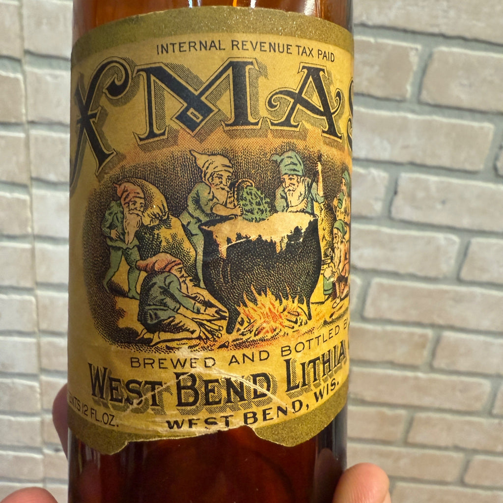 Pre Prohibition West Bend Lithia Xmas Beer Label Bottle Wisconsin Wi Rare