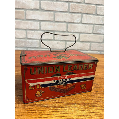 Vintage Tin Tobacco Tin Lunch Pail-Union Leader Cut Plug CLEAN w/ Label