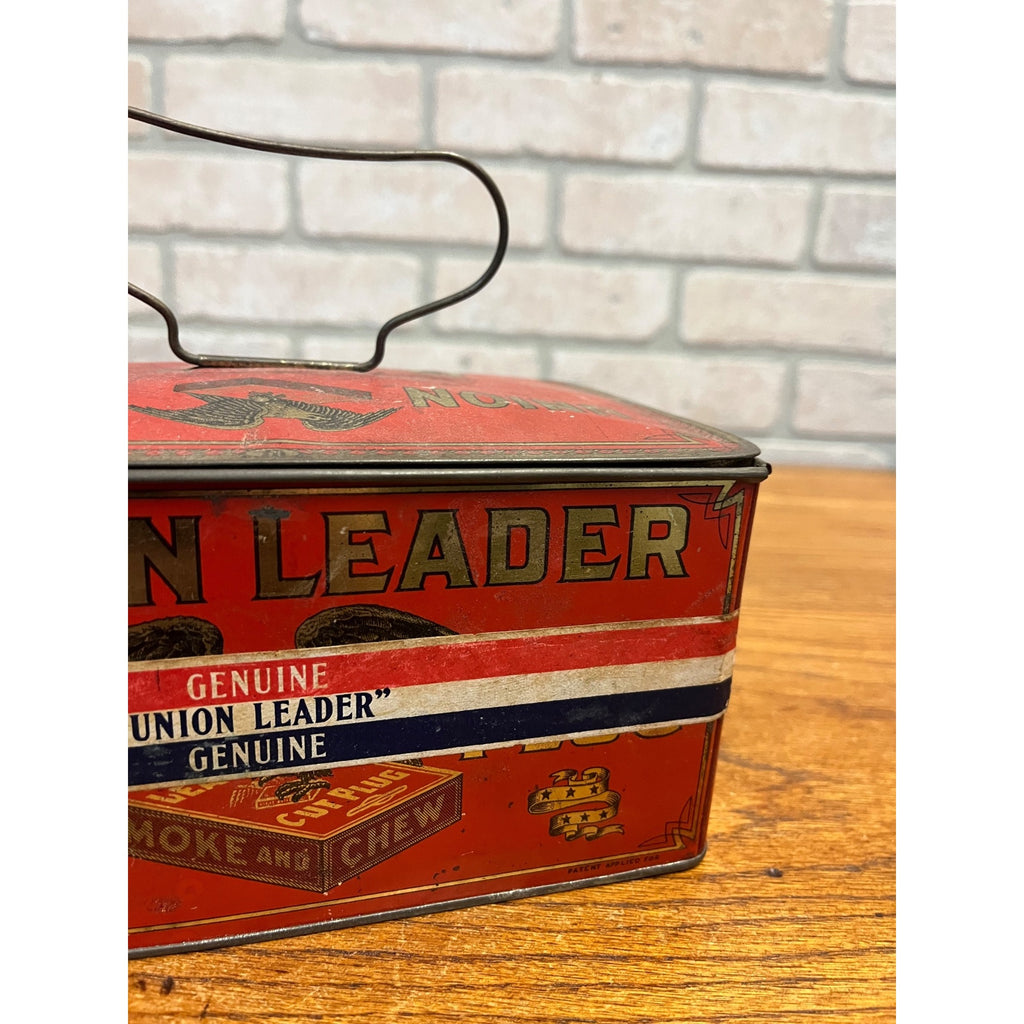 Vintage Tin Tobacco Tin Lunch Pail-Union Leader Cut Plug CLEAN w/ Label
