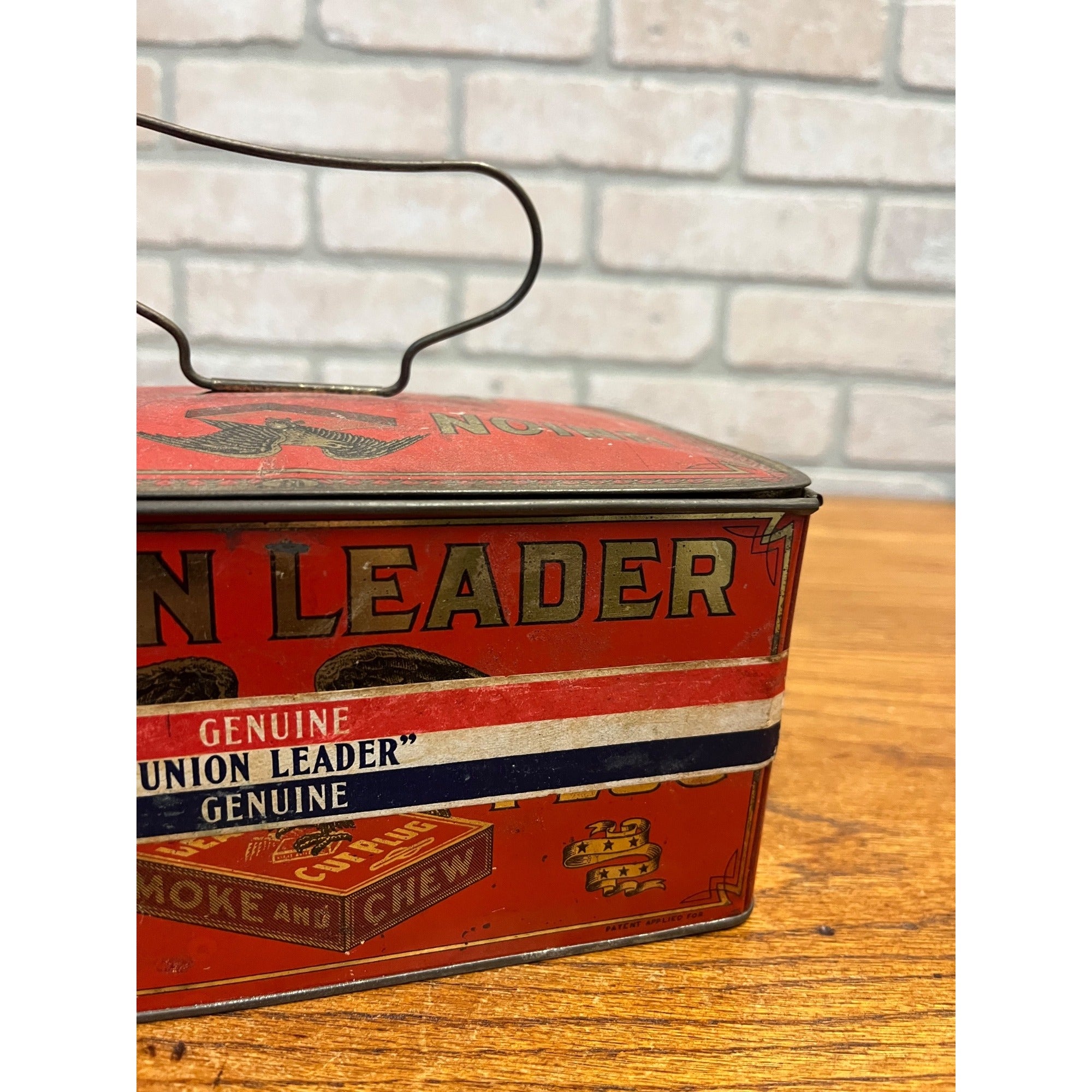 Vintage Tin Tobacco Tin Lunch Pail-Union Leader Cut Plug CLEAN w/ Label