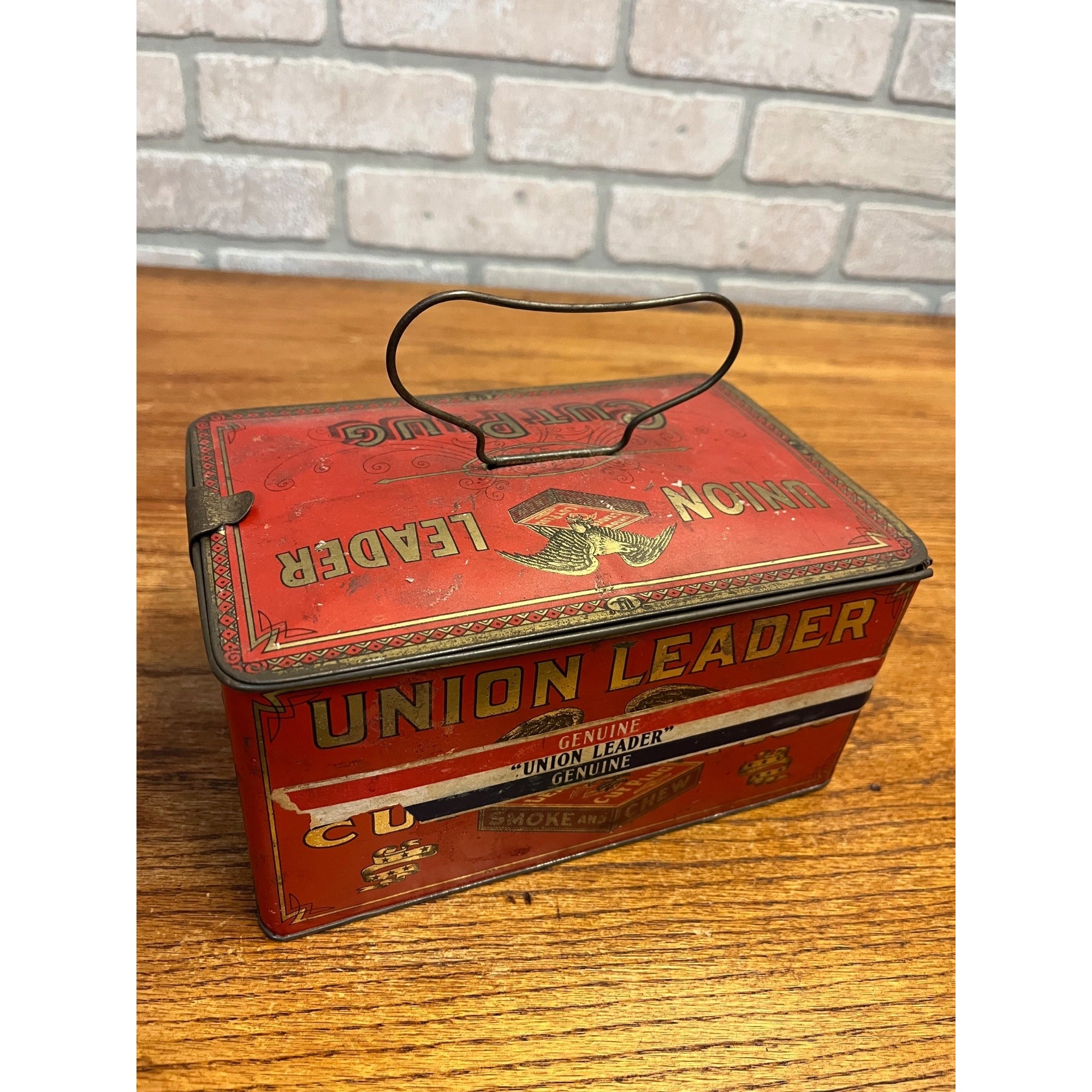 Vintage Tin Tobacco Tin Lunch Pail-Union Leader Cut Plug CLEAN w/ Label