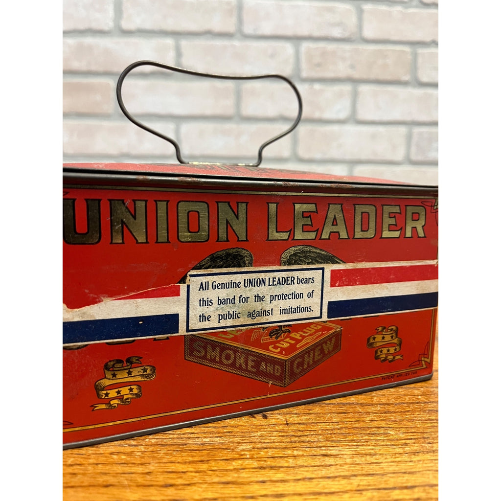 Vintage Tin Tobacco Tin Lunch Pail-Union Leader Cut Plug CLEAN w/ Label