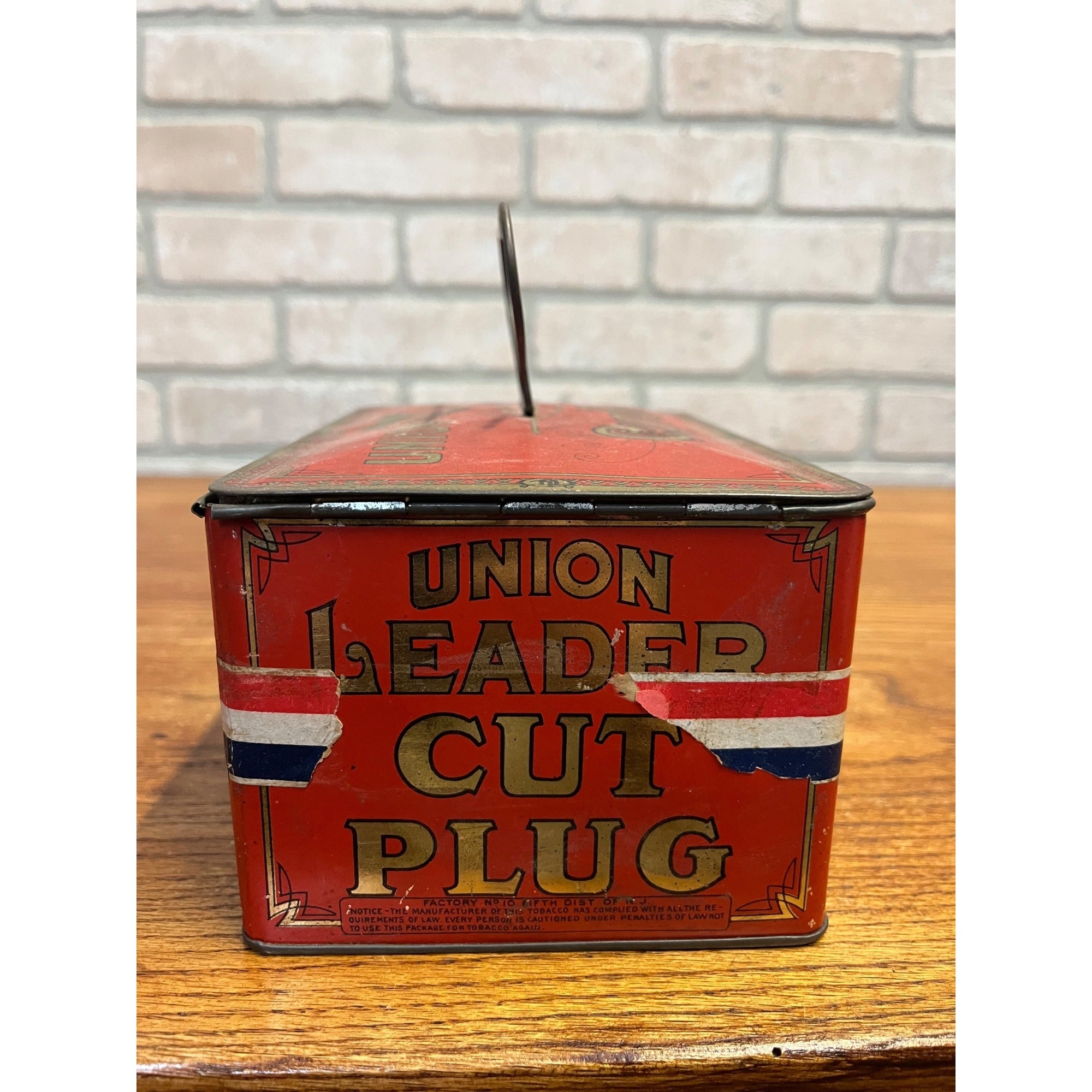 Vintage Tin Tobacco Tin Lunch Pail-Union Leader Cut Plug CLEAN w/ Label