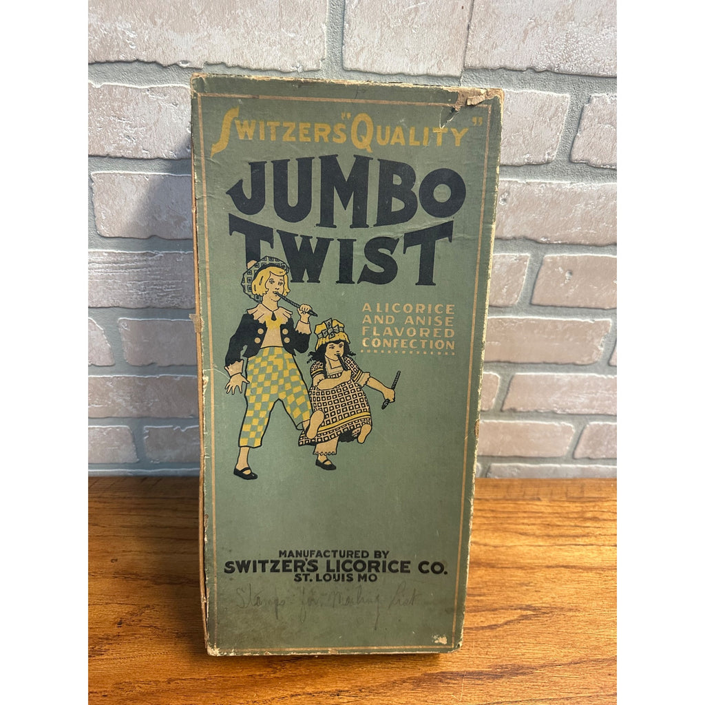 Rare BIG Early 1900s SWITZERS JUMBO TWIST LICORICE RETAIL STORE BOX St Louis MO