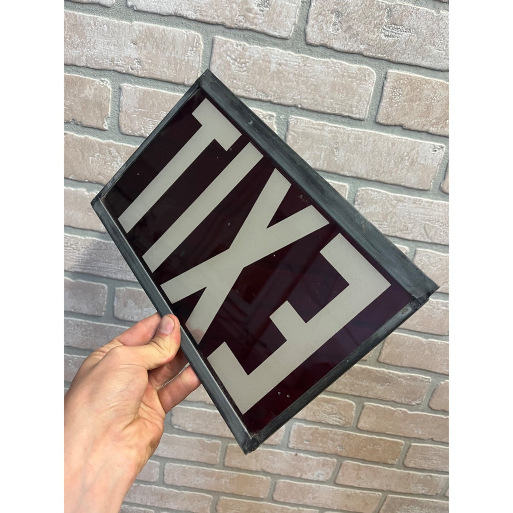 Vintage 1930s Glass Ruby Red Exit Sign - Panel Only - School Theatre H ...