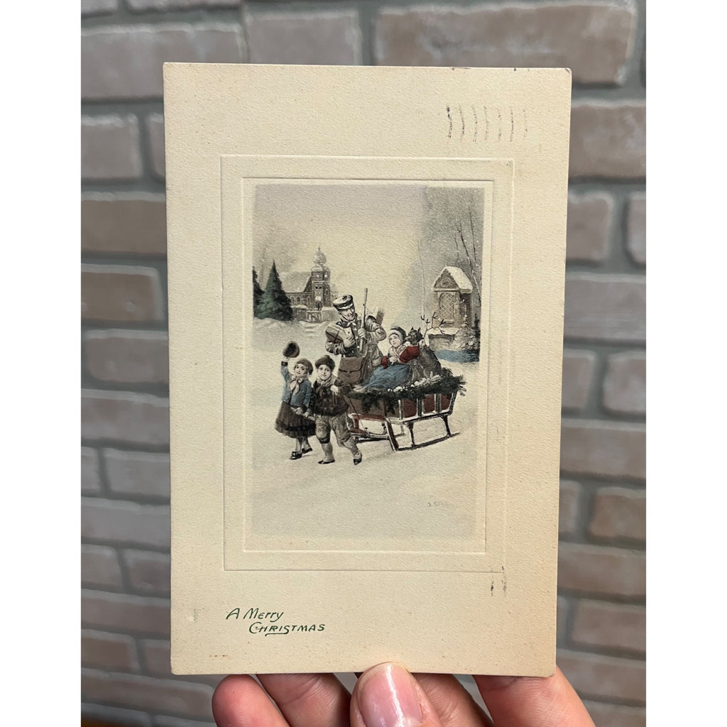 Vintage 1912 Christmas Postcard w/ Christmas Seal Tied US American Red Cross