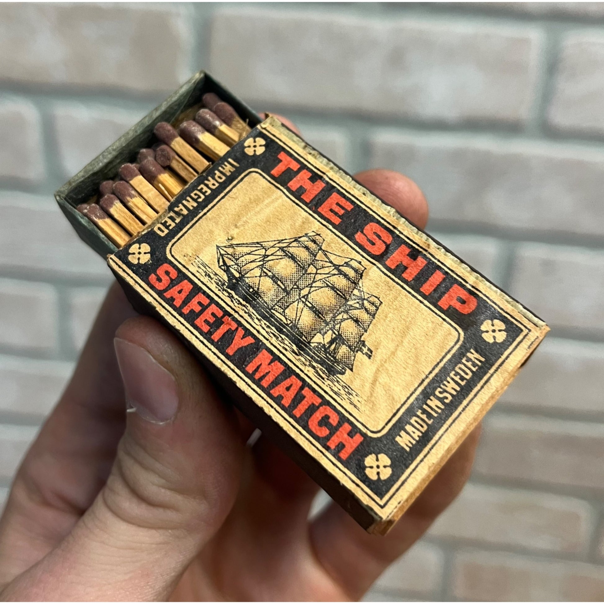 Vintage The Ship Safety Match Box - FULL - Sweden Sailing Boat