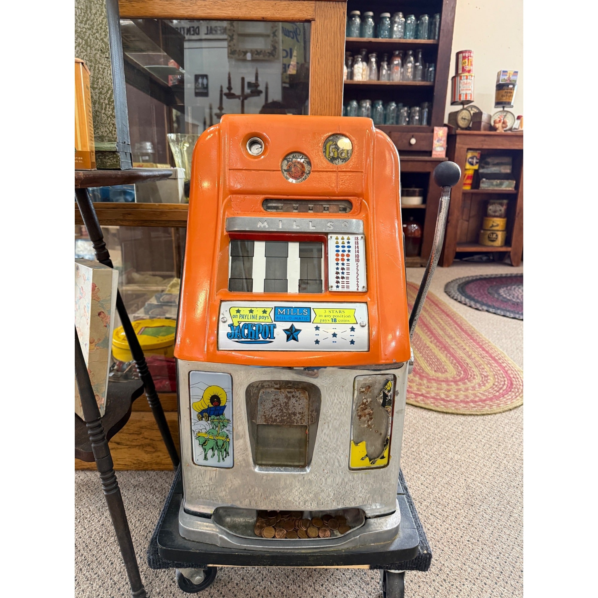 Vintage Mills Slot Machine Jackpot Penny Slot Orange  Parts or Repair