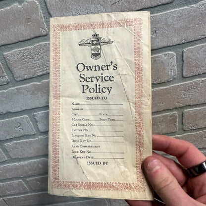 Vintage 1940-41 Chrysler Owner's Service Policy Lot (2) Car Automobile Booklets