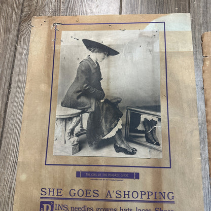 (3) Antique 1910s "The Girl of Pingree Shoes" Advertisng Posters Paper  College Sign