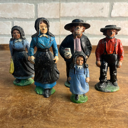 Antique Vintage Cast Iron Metal Amish Family Figures Set