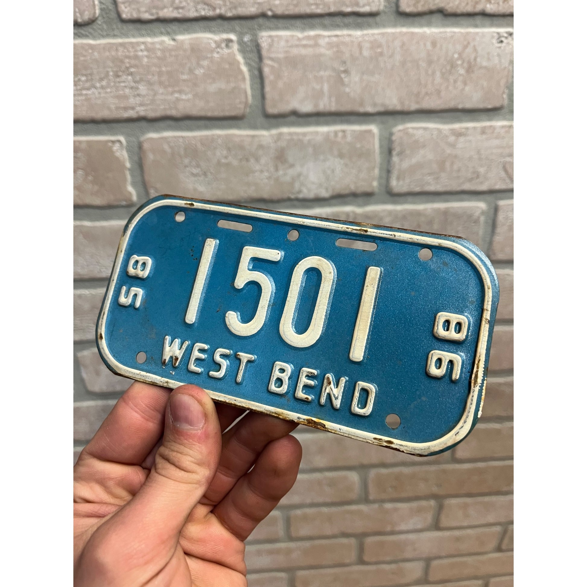 Vintage Wisconsin Bicycle Bike License Plate Embossed West Bend 1985-1986
