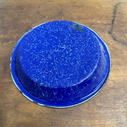 Antique Primitive Cobalt Blue Graniteware Enamelware 9.75" Pie Pan Plate Farmhouse