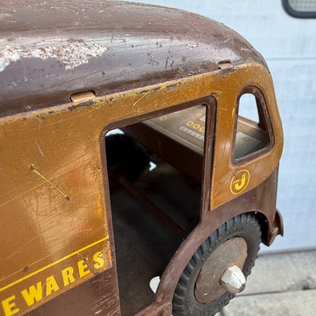 Vintage Banner Jewel Tea Co. Inc. Pressed Steel Delivery Van Toy Truck - No Door
