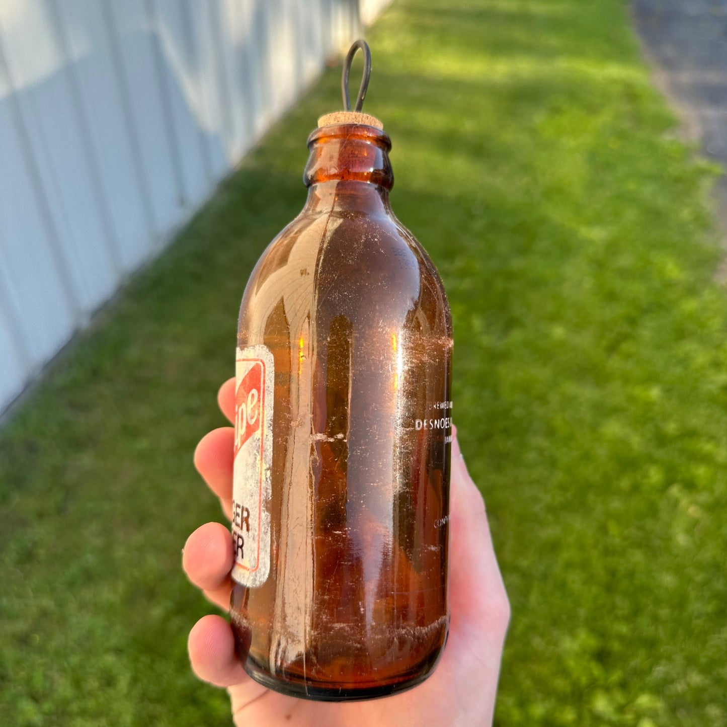 Vintage 1940s Red Stripe Lager Beer ACL Amber Brown Bottle Jamaica WIs Wisconsin