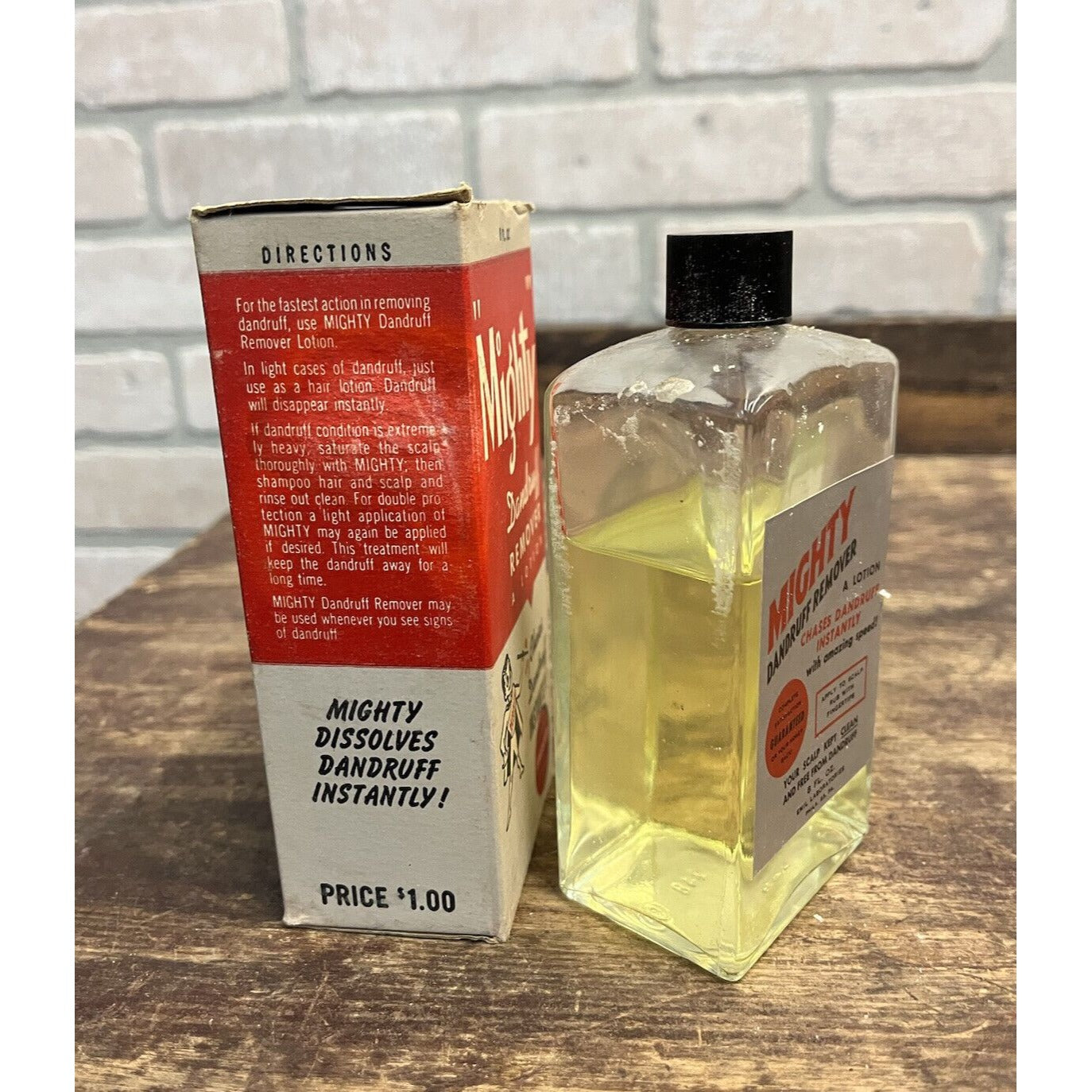 Vintage 1950s Mighty Dandruff Remover Glass Bottle w/ Box NOS  Emil Laboratories