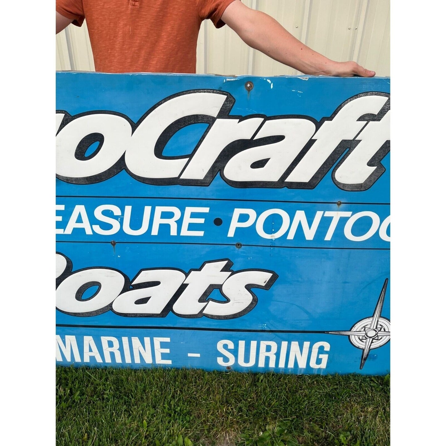 Vintage HUGE Mirrocraft Fishing & Pontoon Boats Metal Advertising SIgn Suring Wi