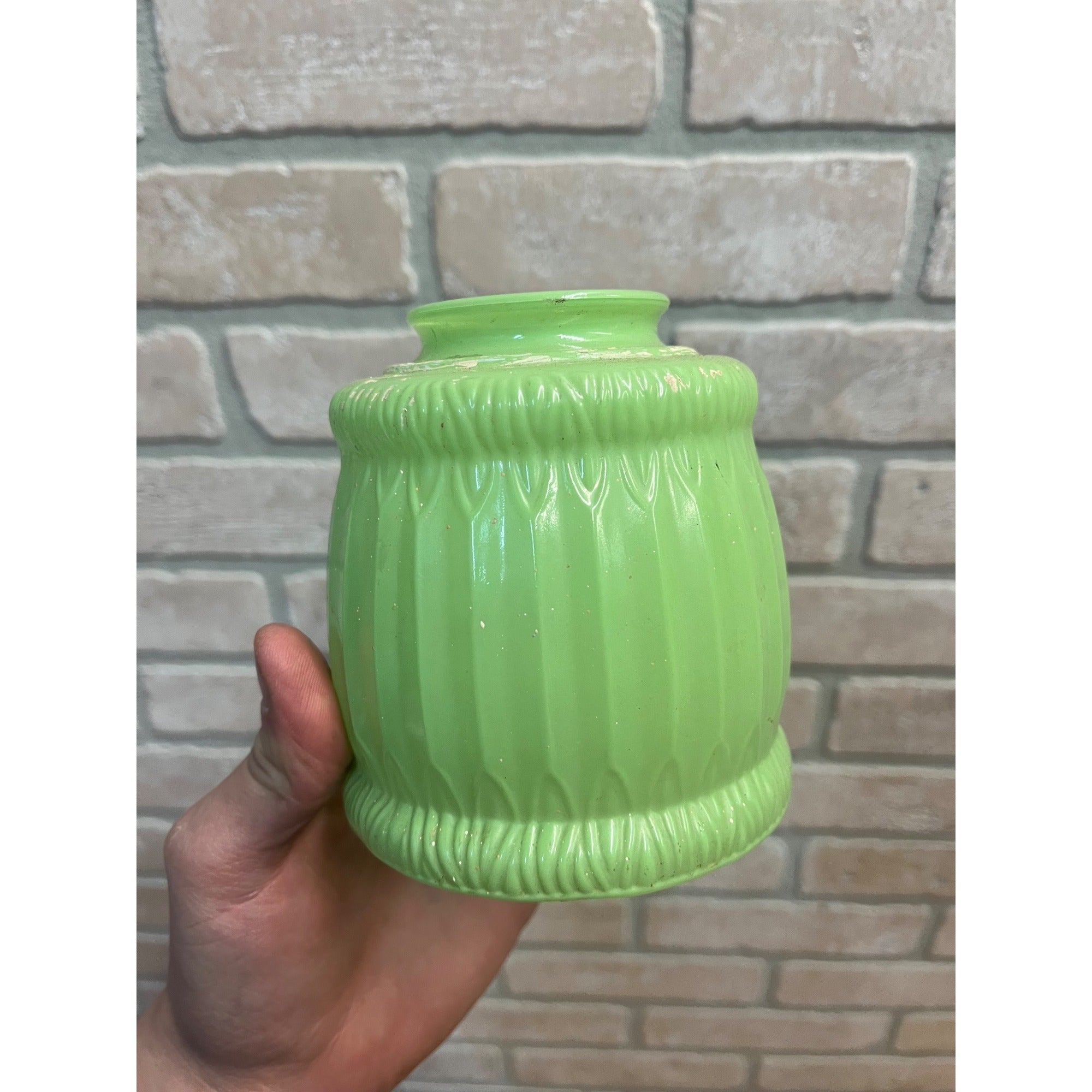 Vintage Jadeite Color Green Frosted Ribbed Glass Lamp Shade ART DECO Lampshade