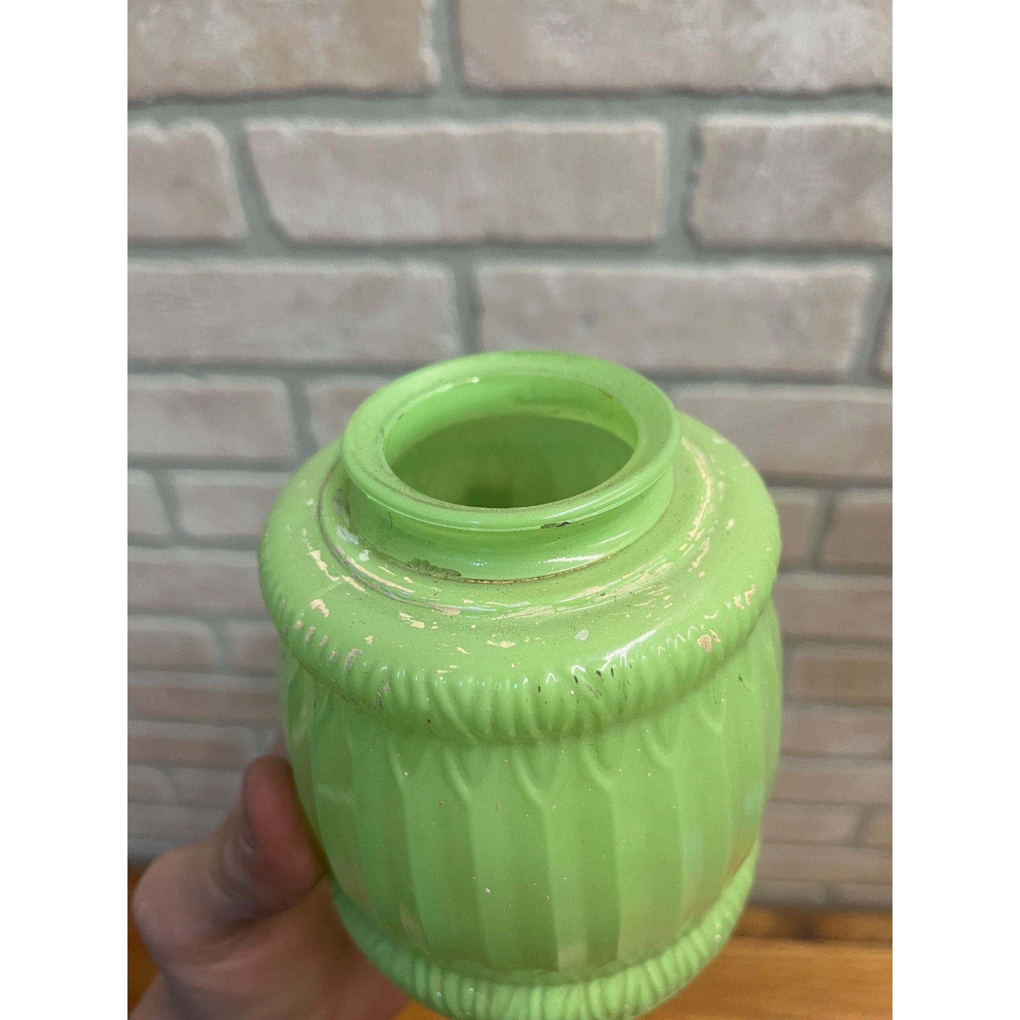 Vintage Jadeite Color Green Frosted Ribbed Glass Lamp Shade ART DECO Lampshade