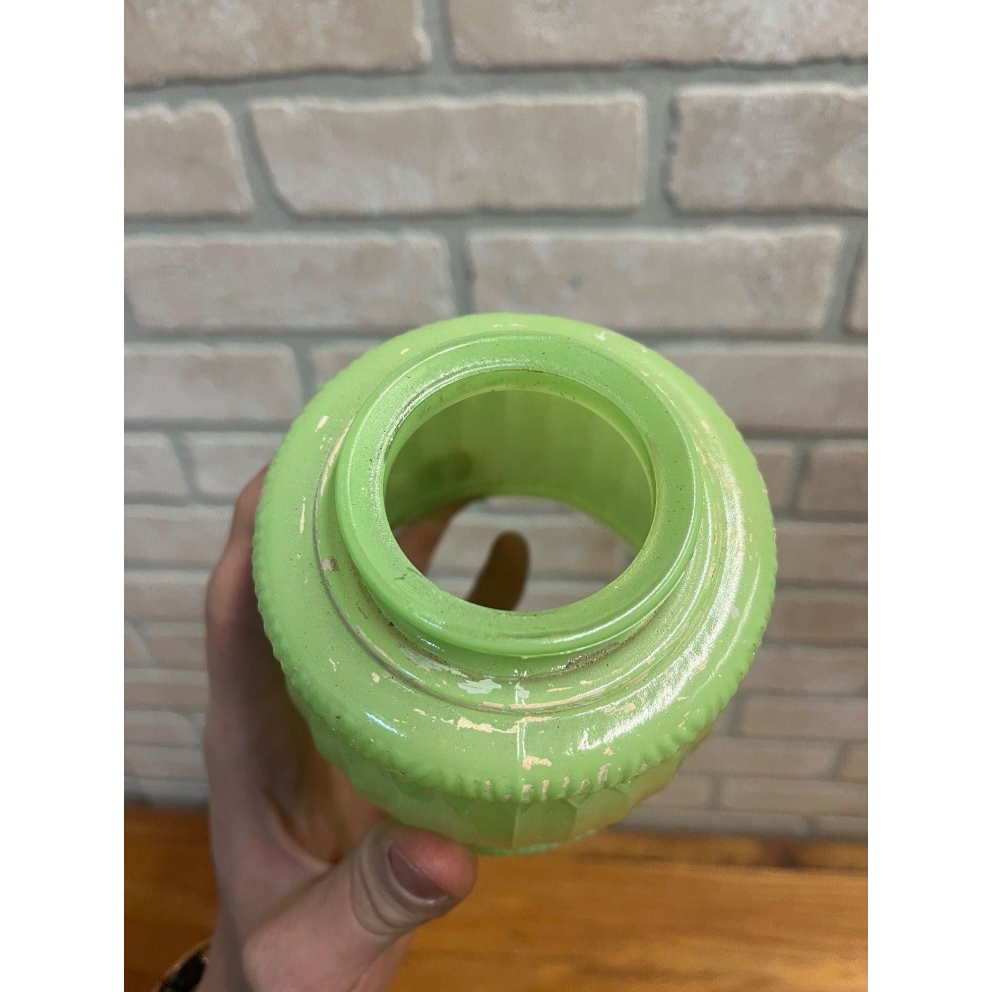 Vintage Jadeite Color Green Frosted Ribbed Glass Lamp Shade ART DECO Lampshade