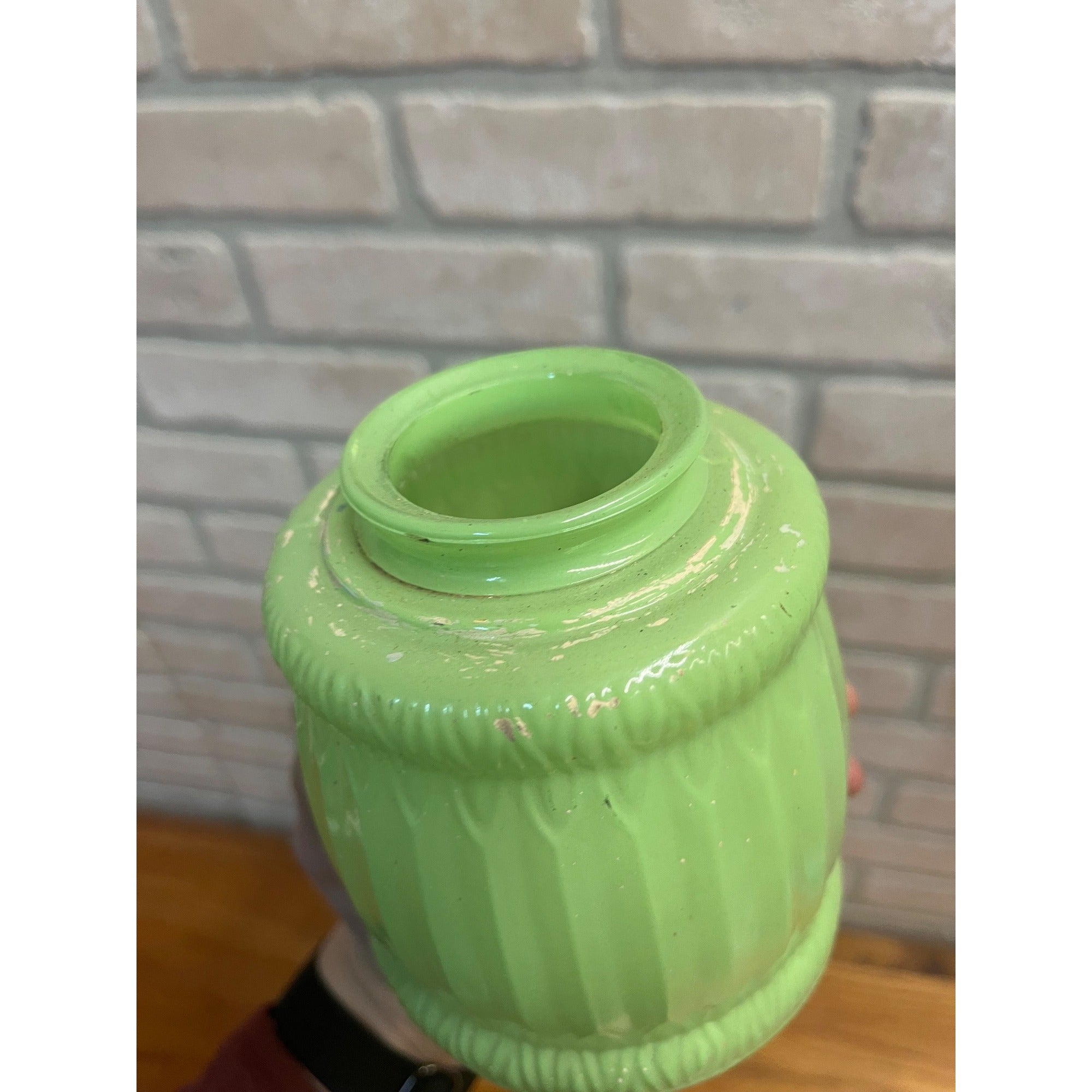 Vintage Jadeite Color Green Frosted Ribbed Glass Lamp Shade ART DECO Lampshade