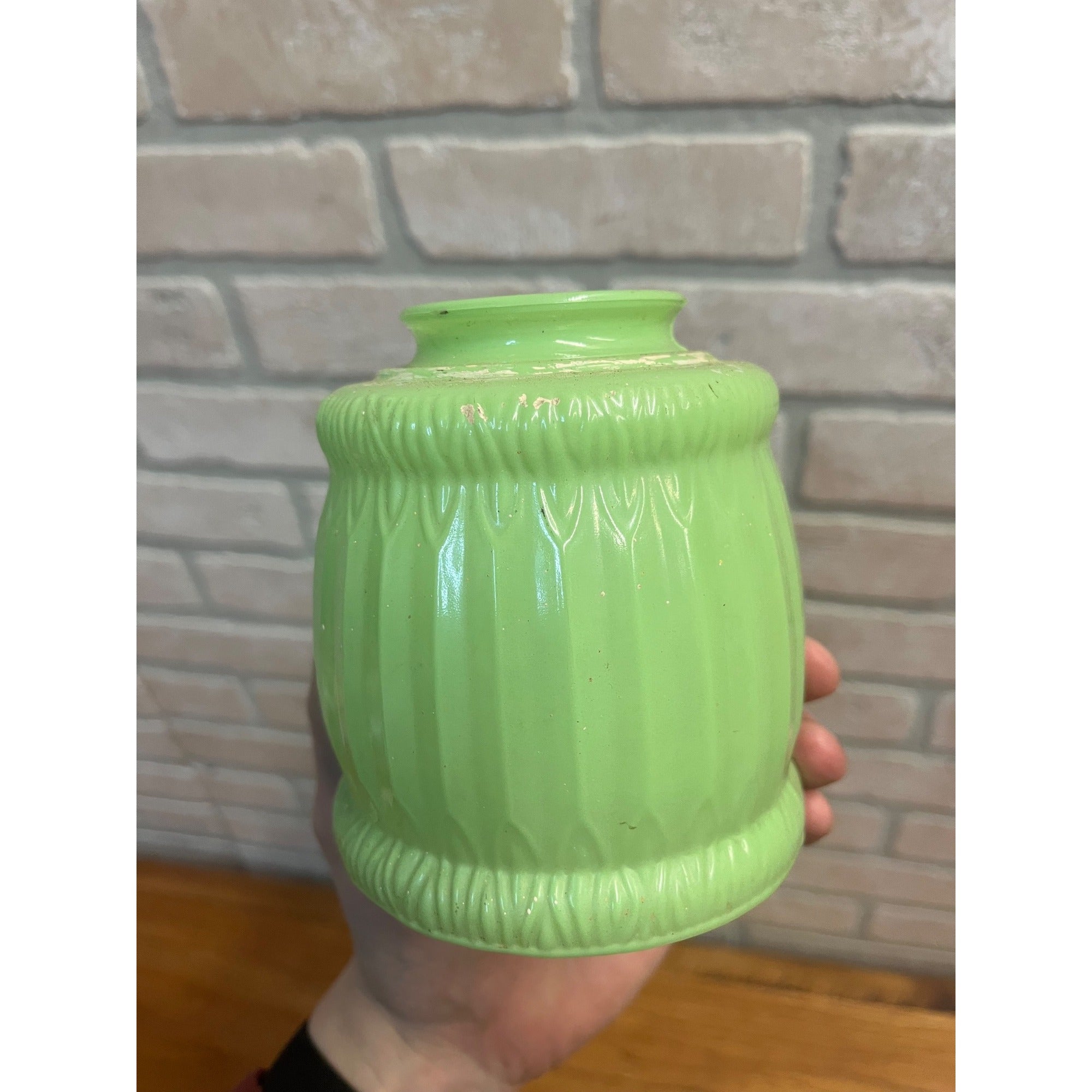 Vintage Jadeite Color Green Frosted Ribbed Glass Lamp Shade ART DECO Lampshade