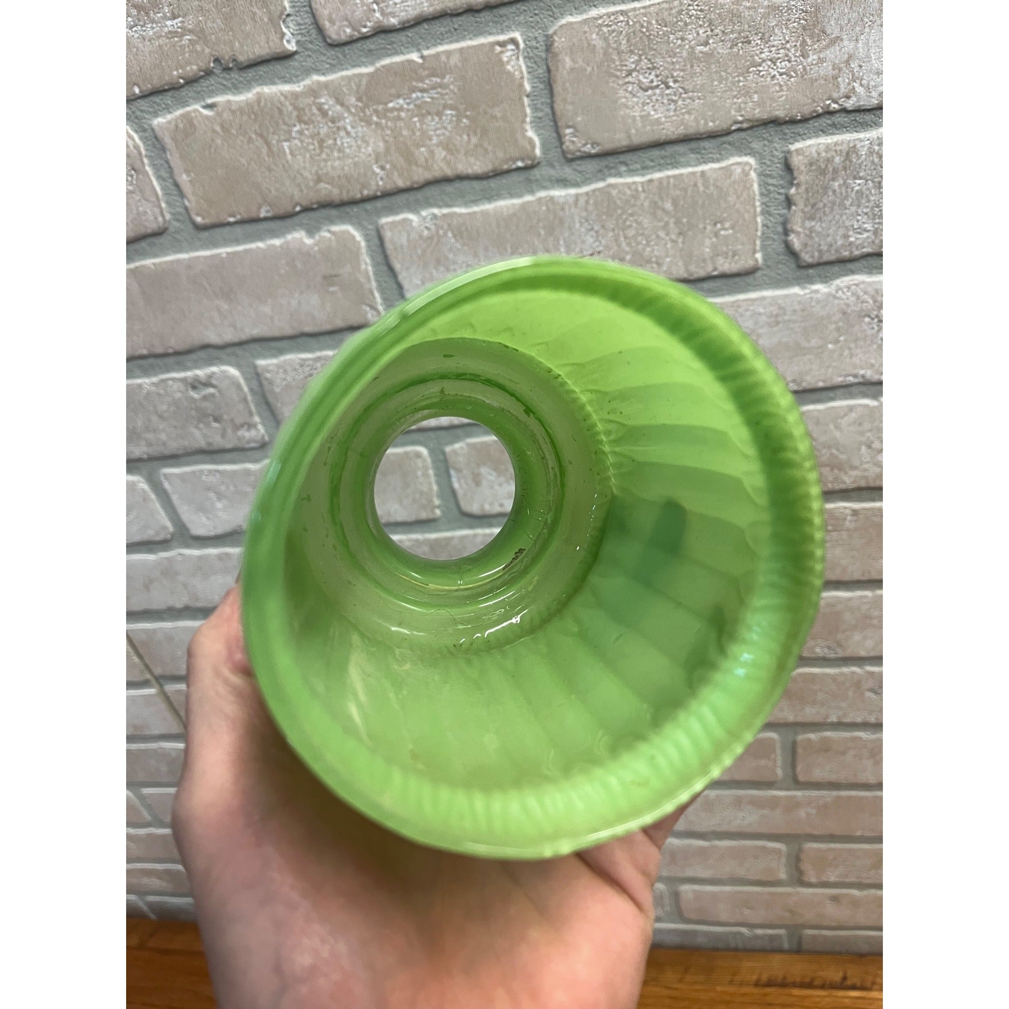 Vintage Jadeite Color Green Frosted Ribbed Glass Lamp Shade ART DECO Lampshade