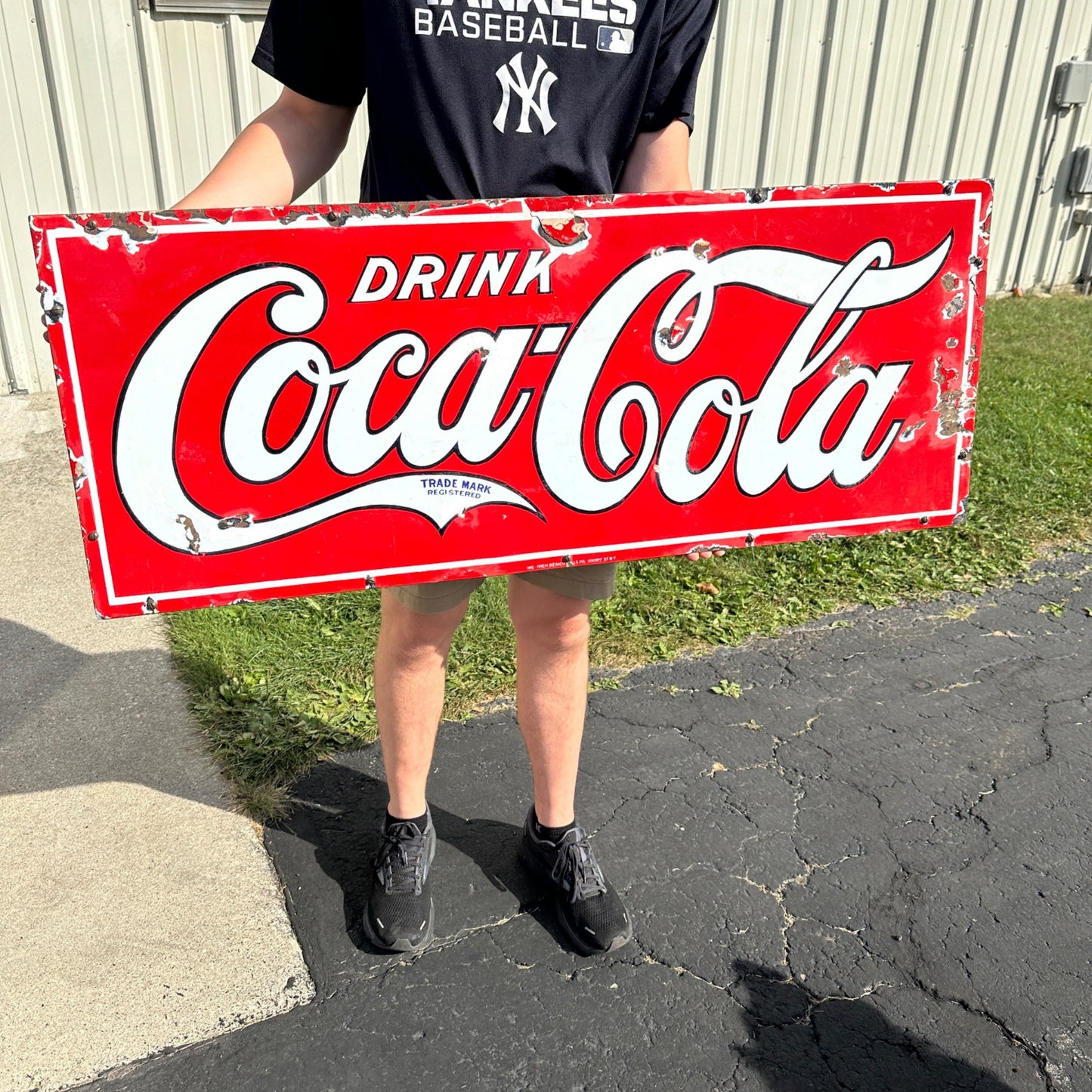 Vintage Early 1900s Drink Coca Cola Porcelain Advertising Sign 45" x 18"