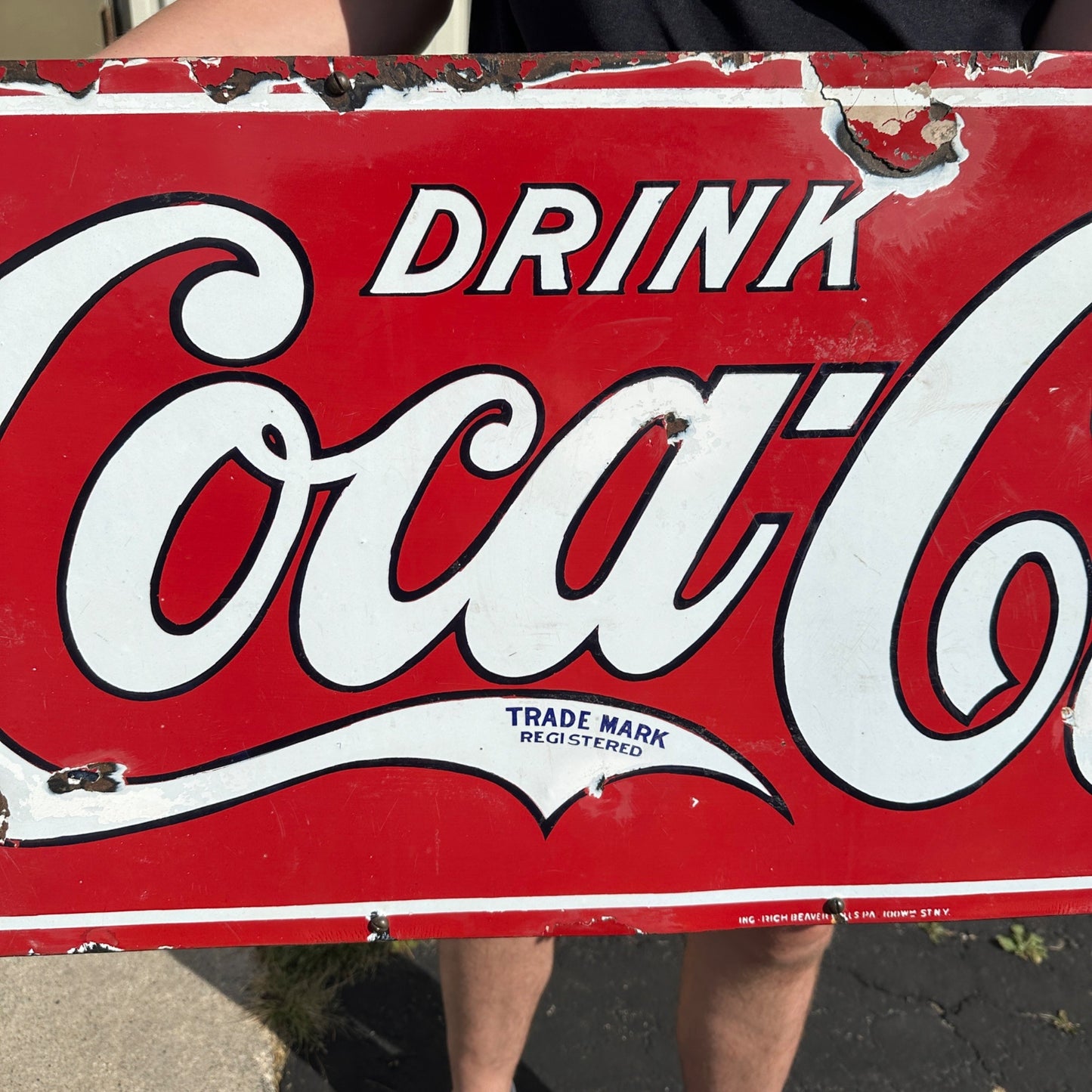 Vintage Early 1900s Drink Coca Cola Porcelain Advertising Sign 45" x 18"