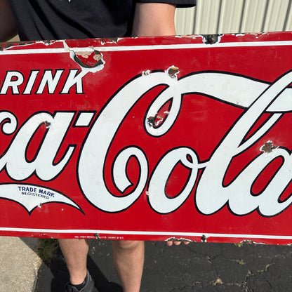 Vintage Early 1900s Drink Coca Cola Porcelain Advertising Sign 45" x 18"