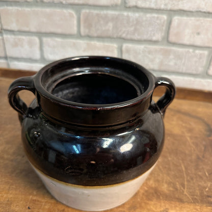 Antique Two-Tone Black Dark Brown Bean Pot Stoneware Pottery No Lid