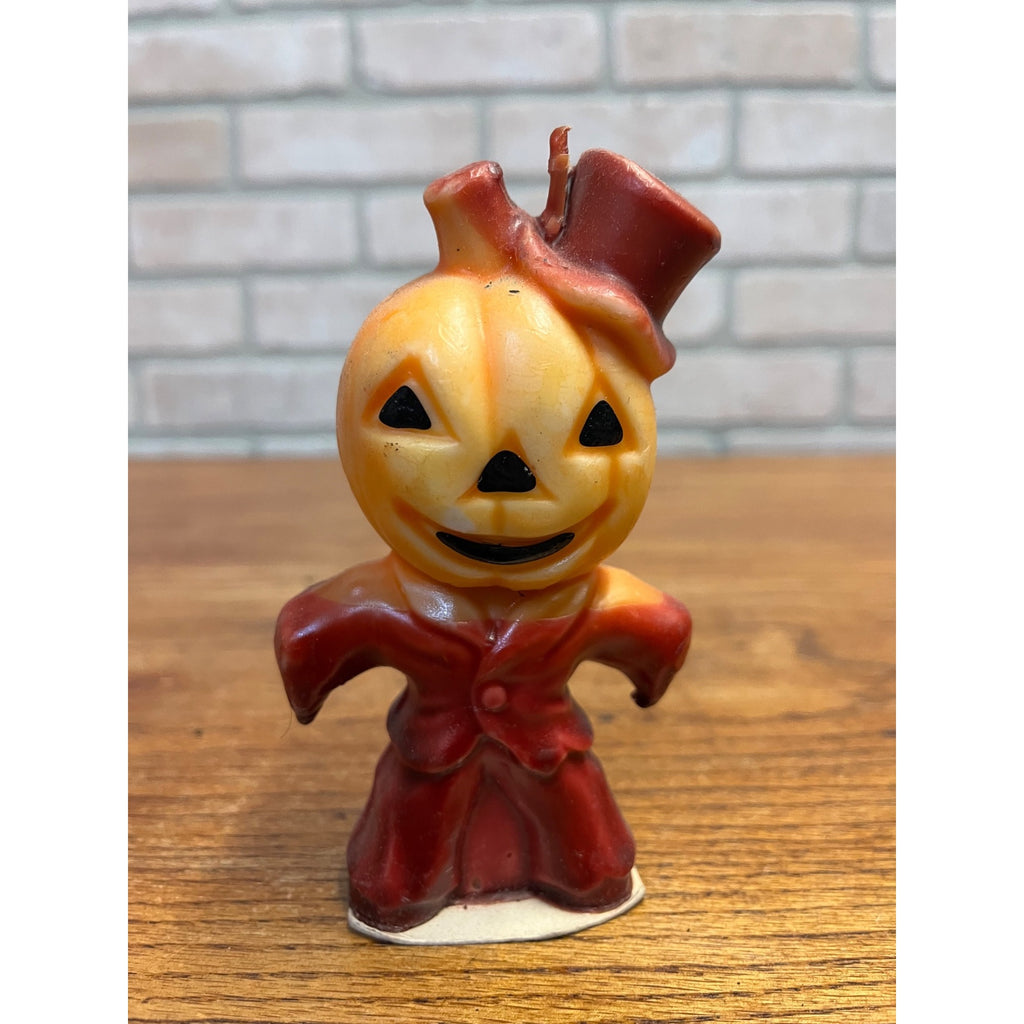 Vintage Gurley Halloween Wax Candle Pumpkin Man Jack O'Lantern Scarecrow 5" JOL