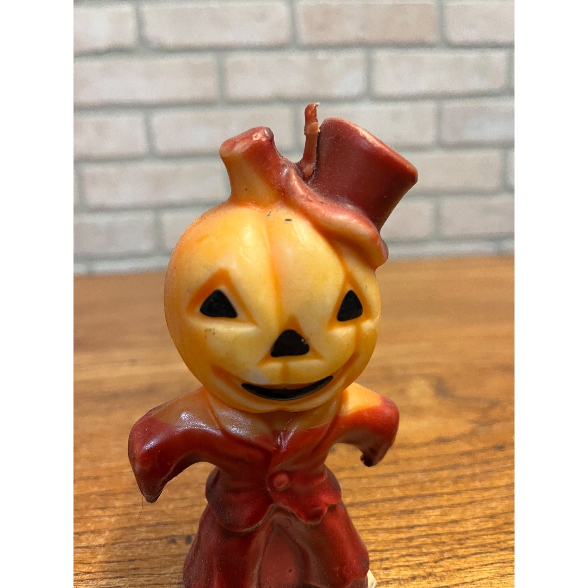 Vintage Gurley Halloween Wax Candle Pumpkin Man Jack O'Lantern Scarecrow 5" JOL