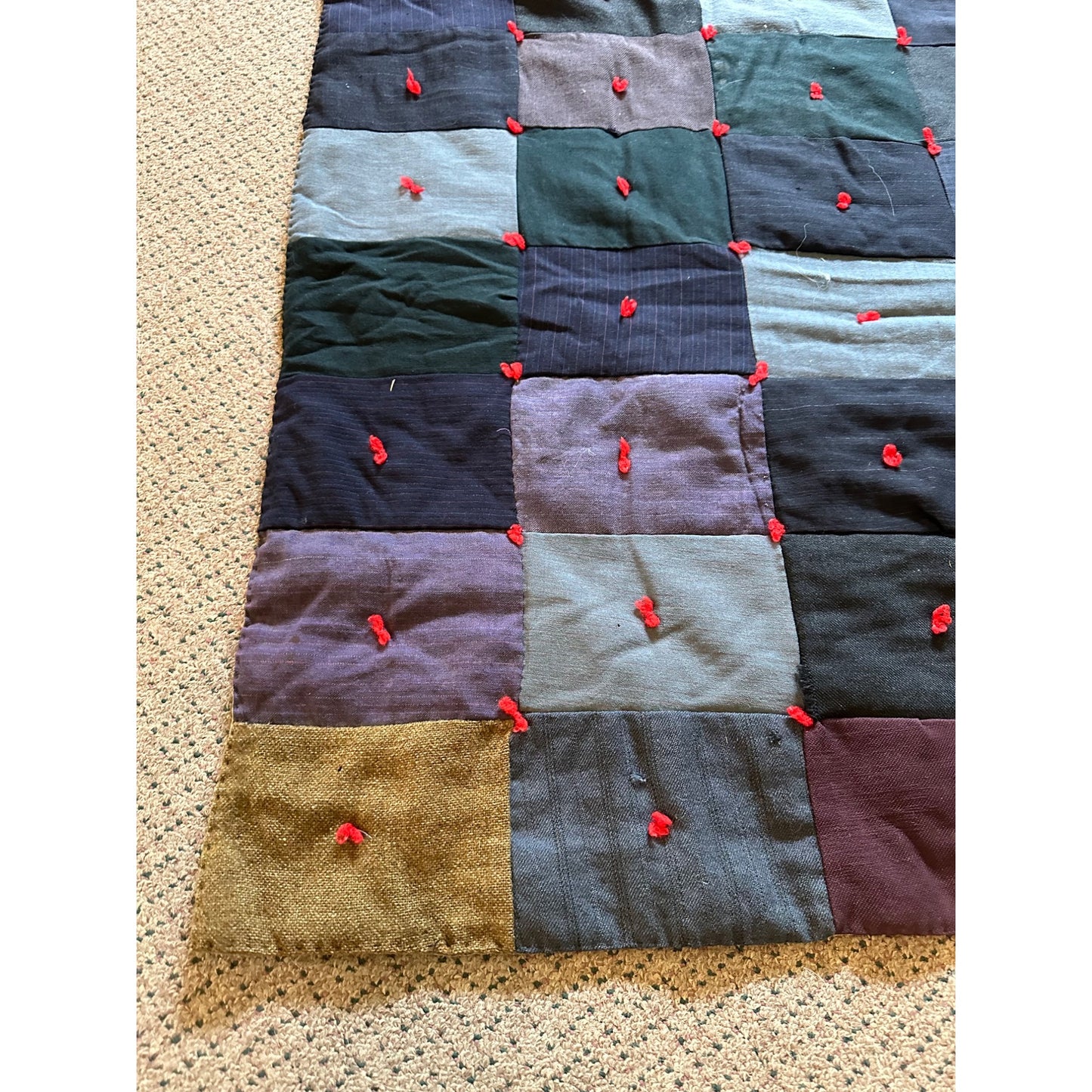 Antique Primitive Handmade Patchwork Quilt 56" x 70" Farmhouse Rustic Sheep's Wool