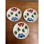 Vintage Blue Ridge Set of (3) Southern Blue & Red Flowers Dessert Plates 7.25"