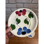 Vintage Blue Ridge Set of (3) Southern Blue & Red Flowers Dessert Plates 7.25"