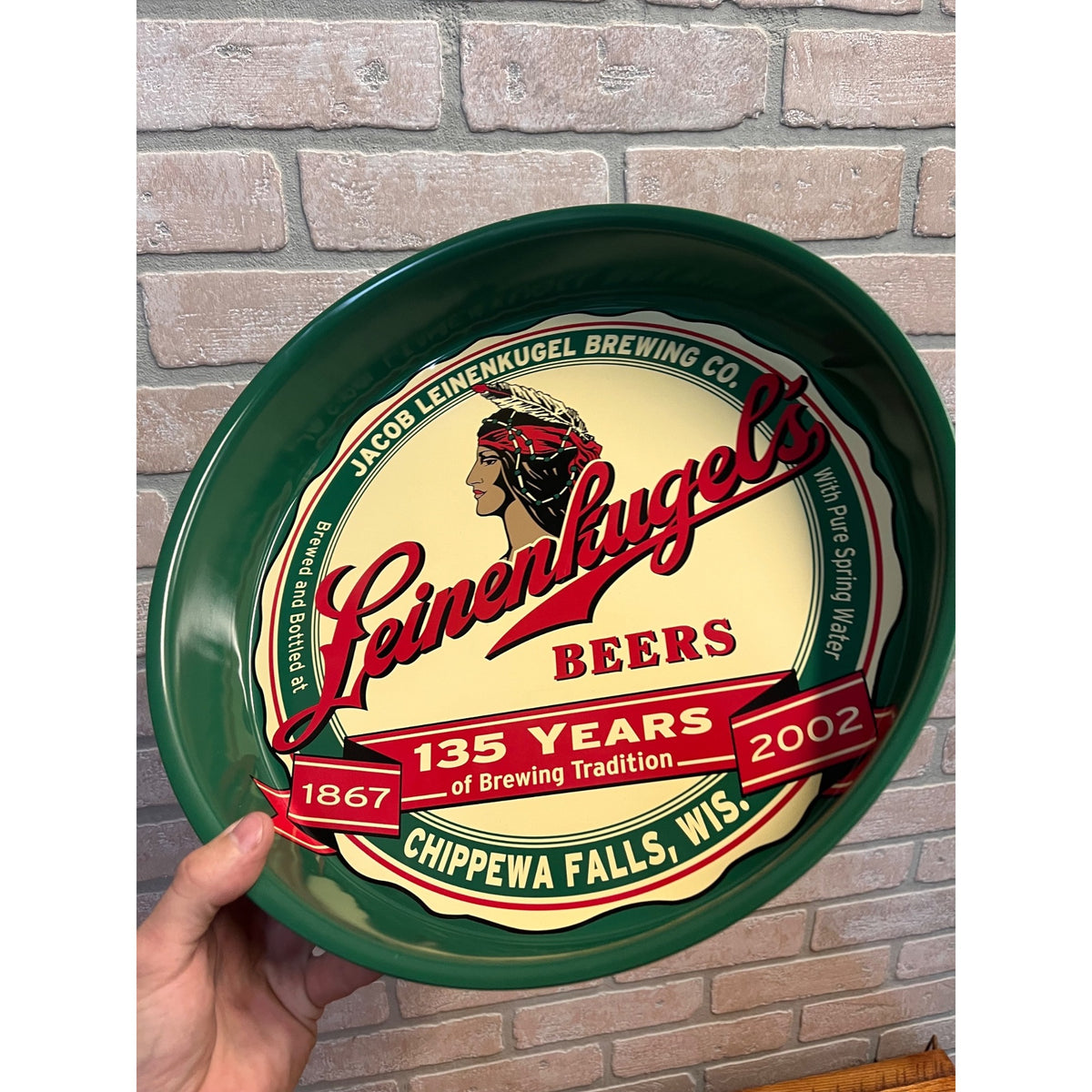 Vintage Jacob Leinenkugel Brewing Co. Round Metal Serving Tray With Indian Maiden Logo Chippewa Falls, WI