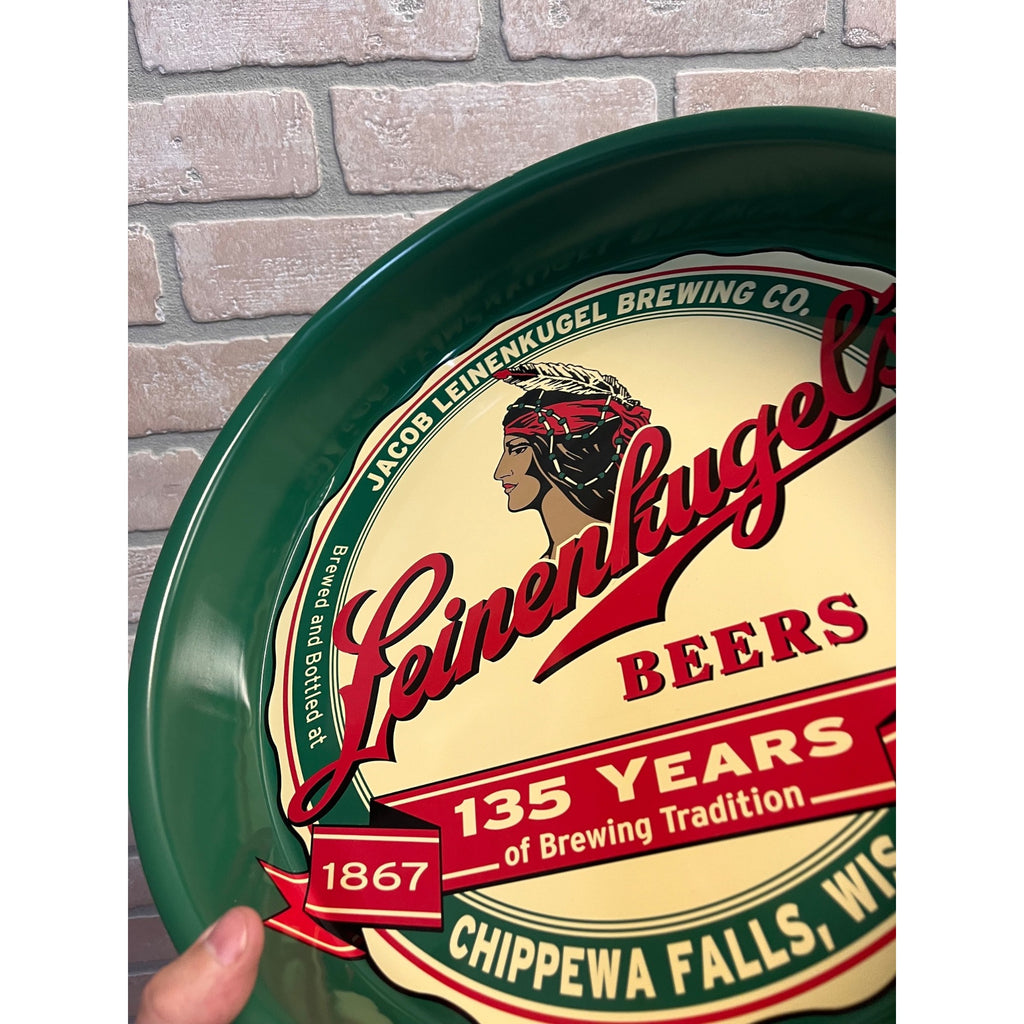 Vintage Jacob Leinenkugel Brewing Co. Round Metal Serving Tray With Indian Maiden Logo Chippewa Falls, WI