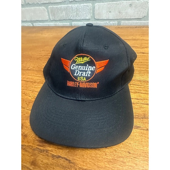 Miller Genuine Draft HARLEY DAVIDSON Snapback Hat Baseball Cap Vintage NOS