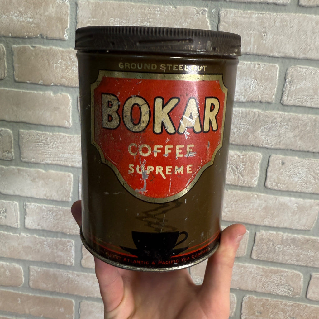 Antique Bokar Coffee Supreme One Pound Tin Container Can Kitchen