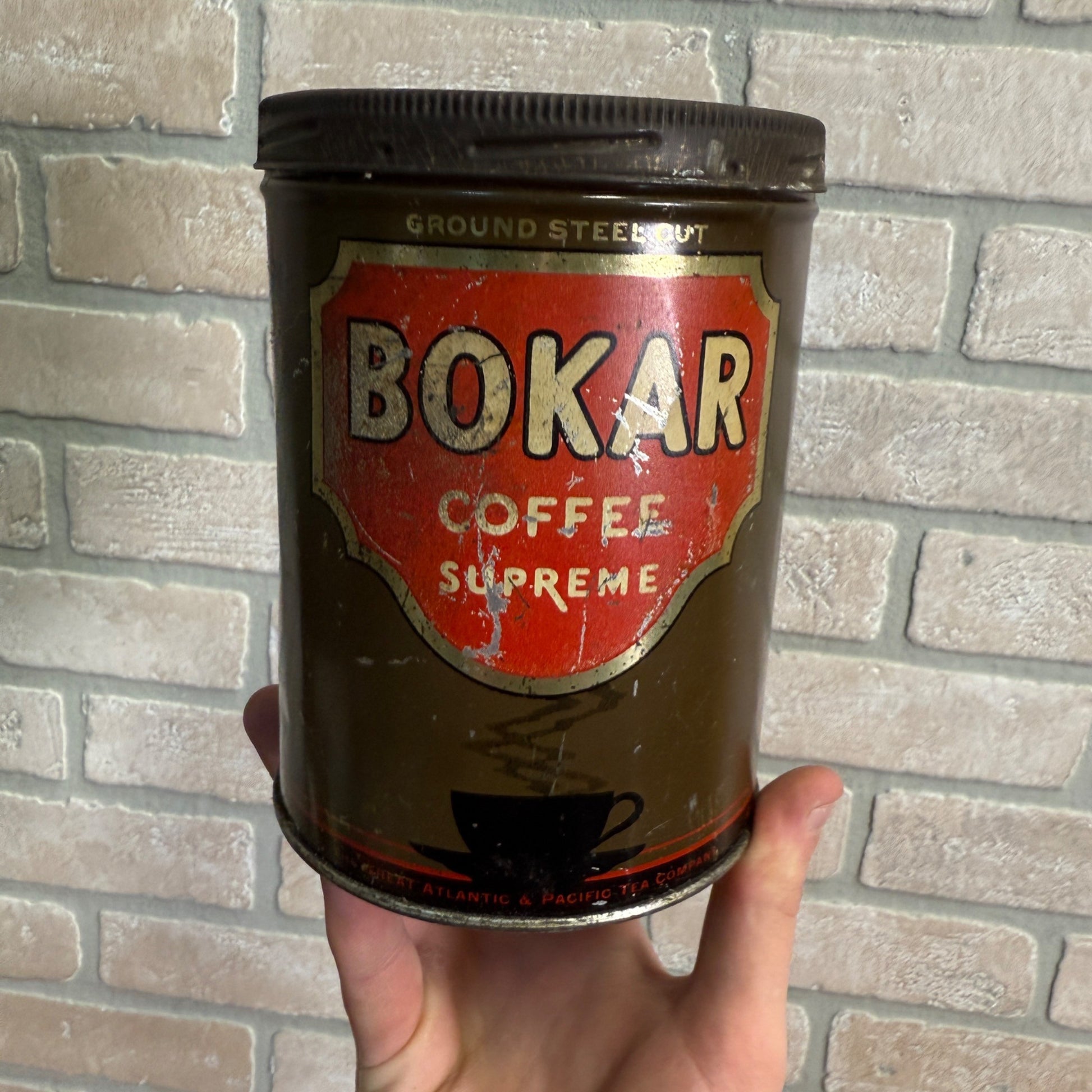 Antique Bokar Coffee Supreme One Pound Tin Container Can Kitchen