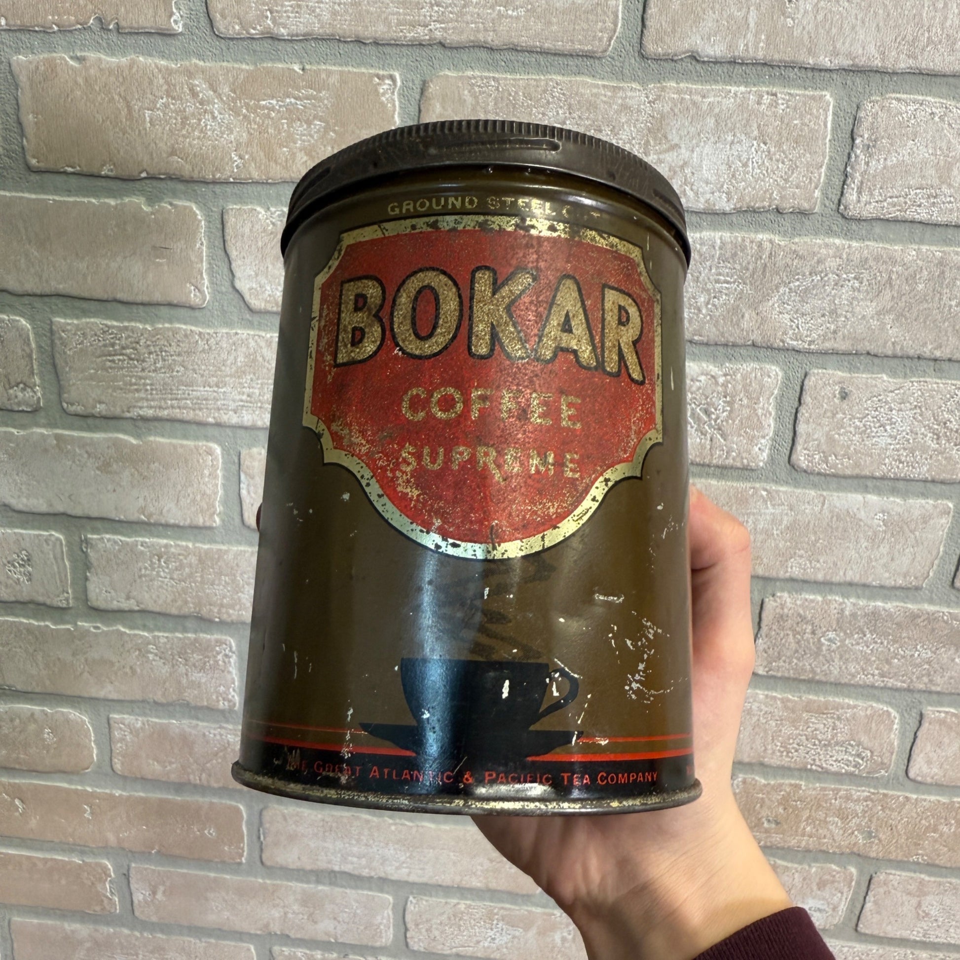 Antique Bokar Coffee Supreme One Pound Tin Container Can Kitchen