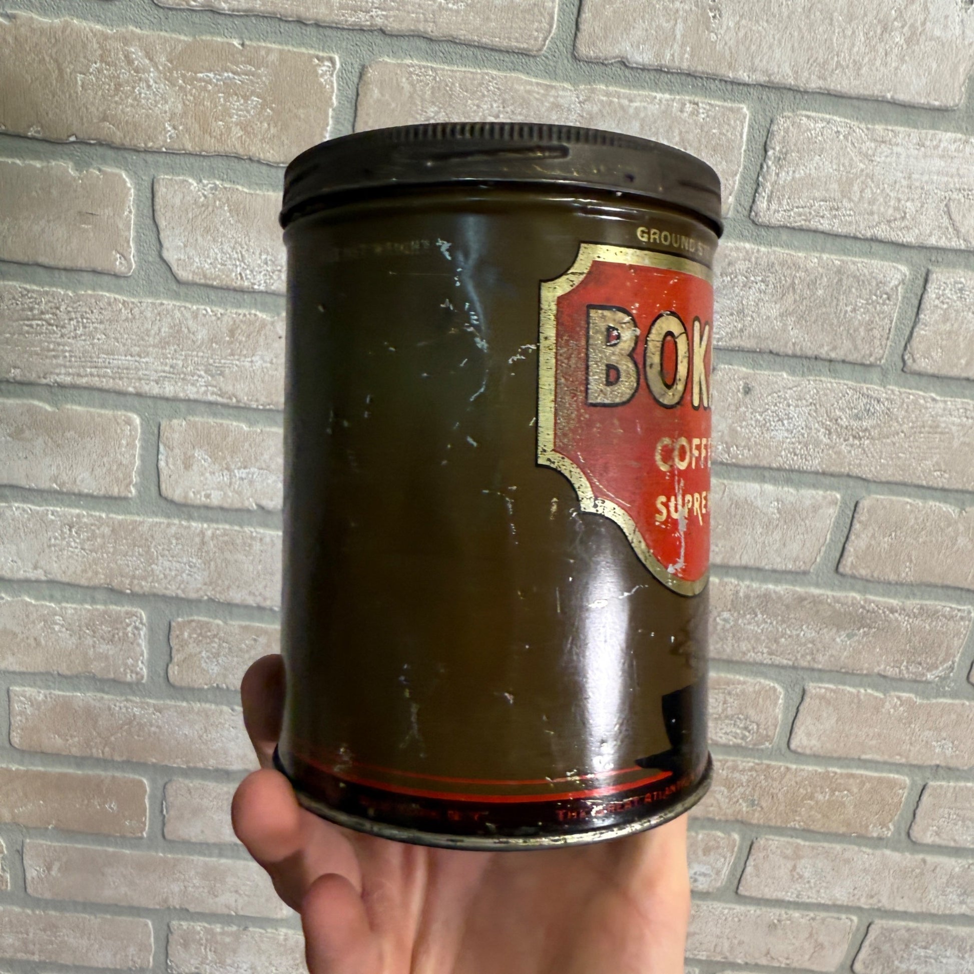 Antique Bokar Coffee Supreme One Pound Tin Container Can Kitchen