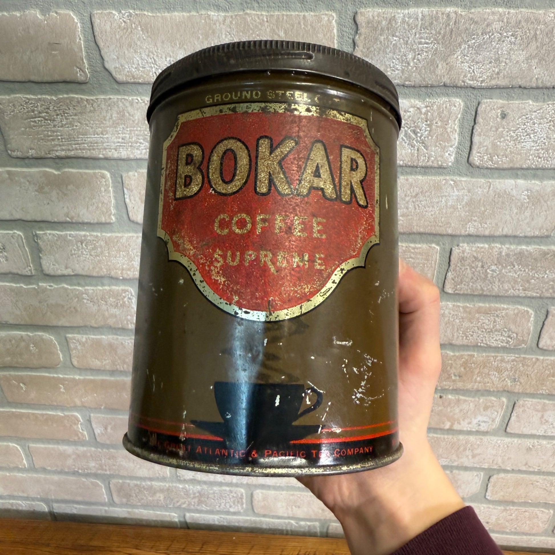 Antique Bokar Coffee Supreme One Pound Tin Container Can Kitchen