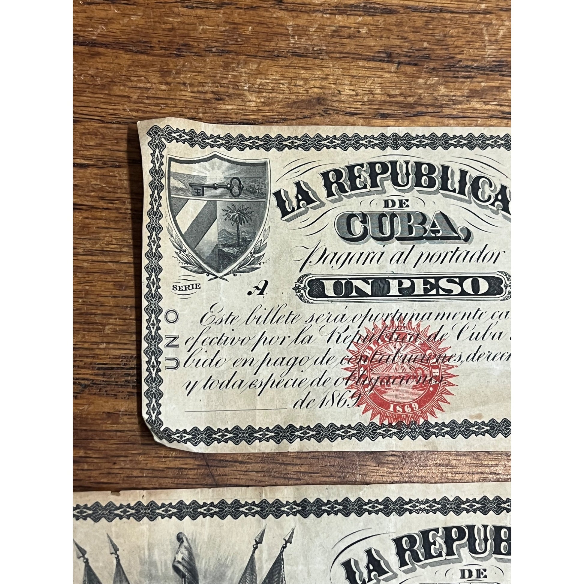 1869 Republic de Cuba 1 & 5 Peso Unsigned Notes Bills Lot (2)