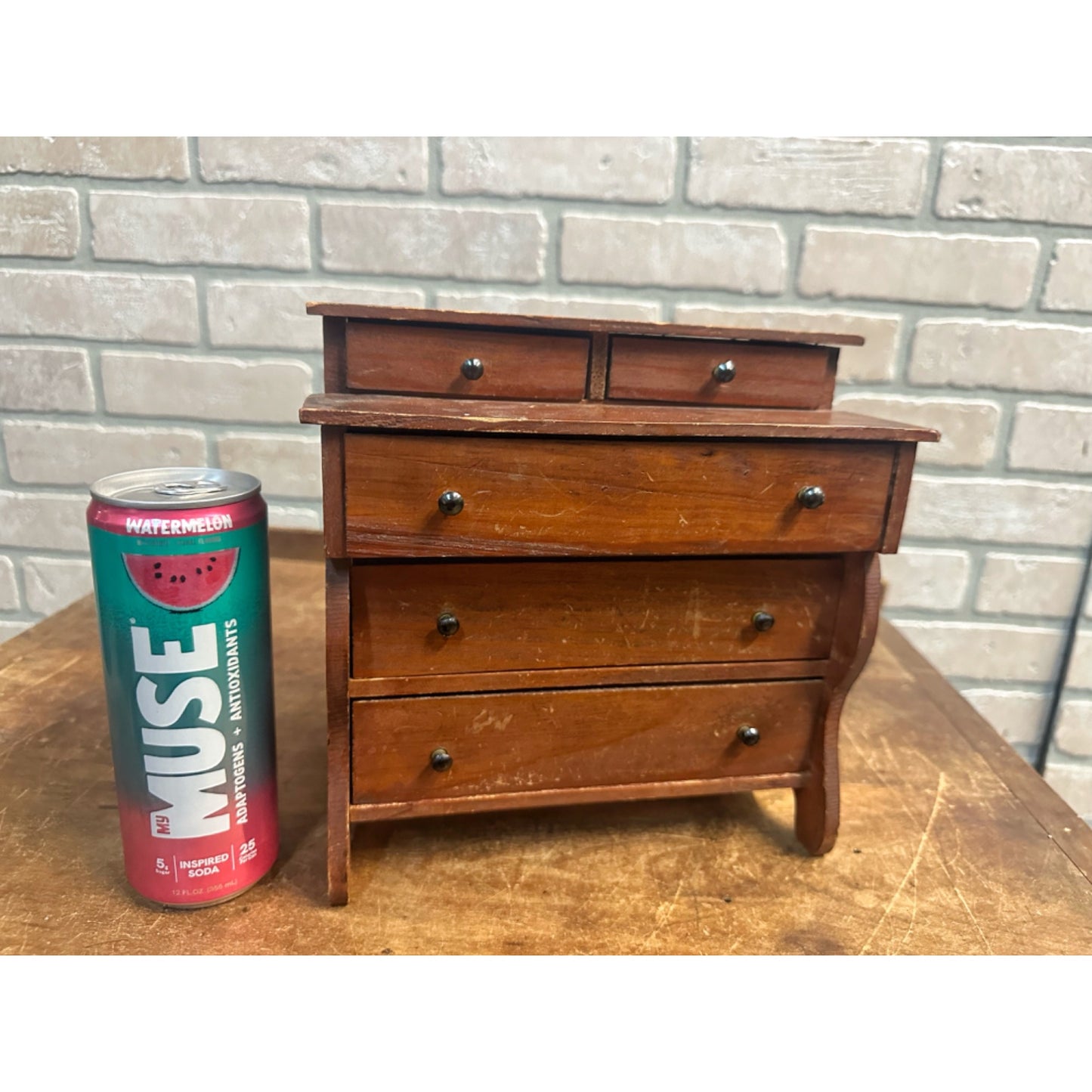 Antique Victorian 1800s Pine Doll Dresser Wooden Early Child's Toy 19th Century