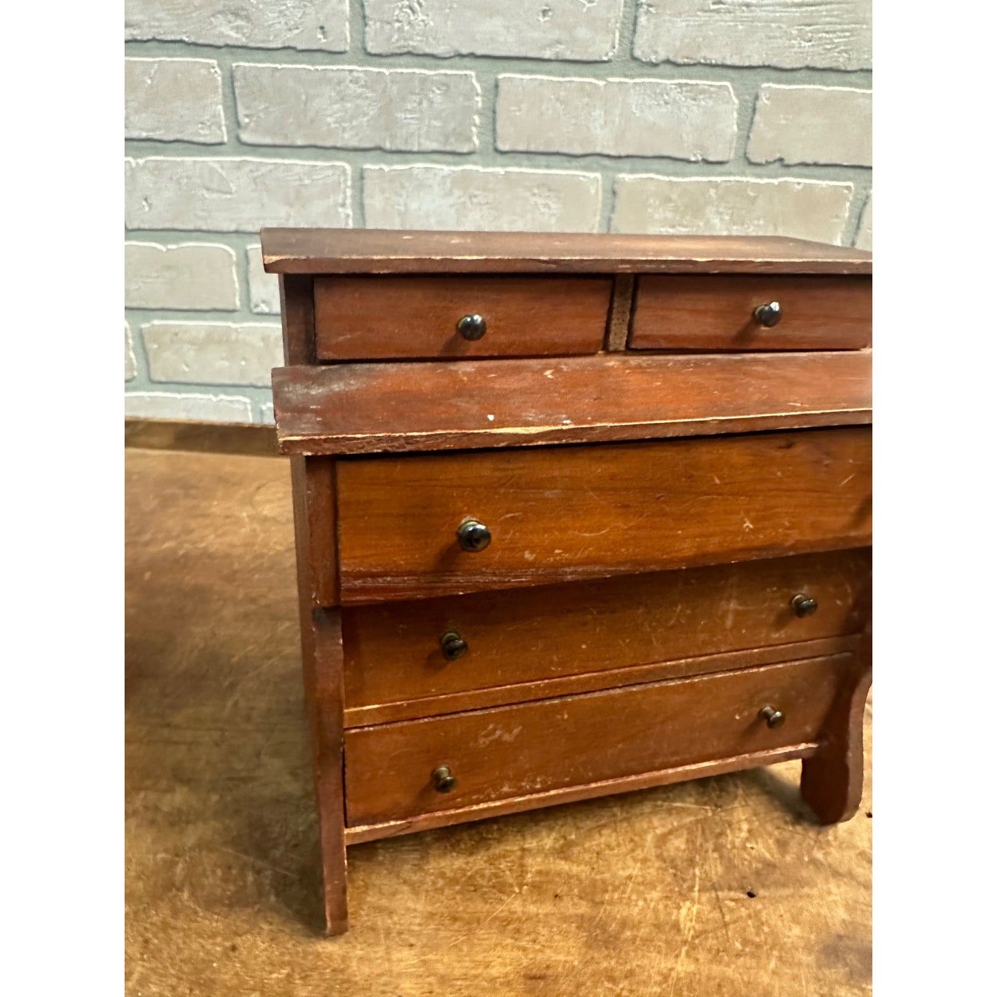 Antique Victorian 1800s Pine Doll Dresser Wooden Early Child's Toy 19th Century