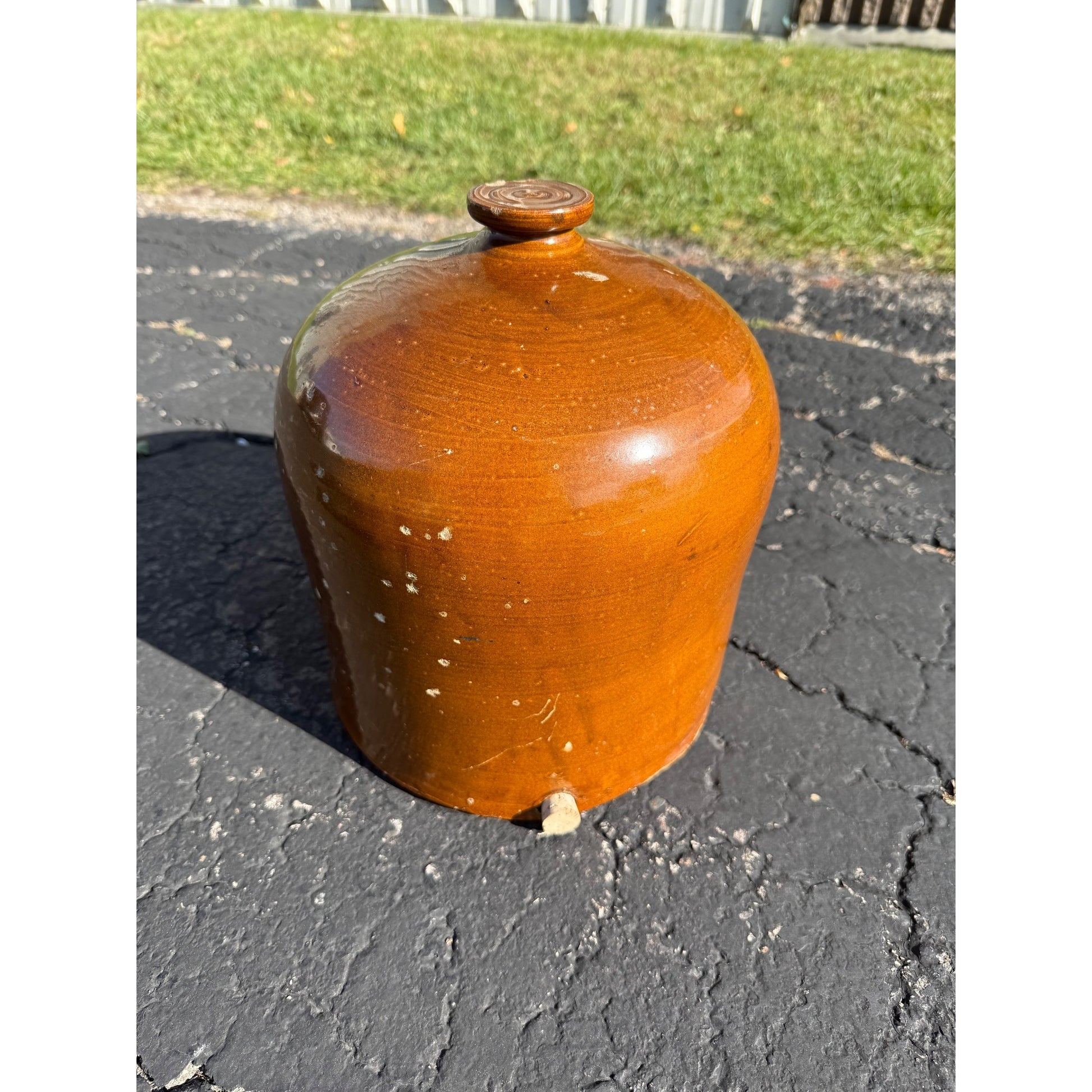 Antique Stoneware Brown Glazed Chicken Farm Waterer Crock Jug