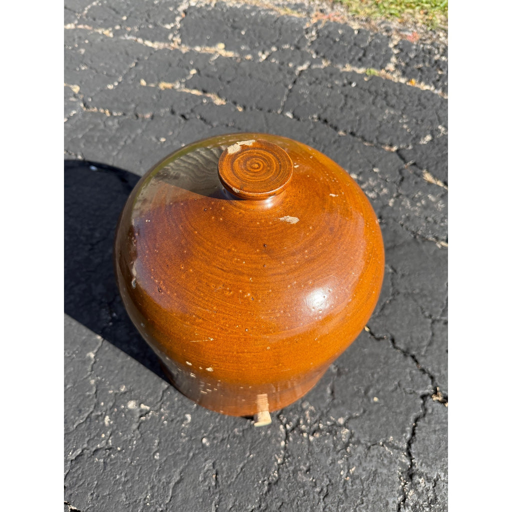 Antique Stoneware Brown Glazed Chicken Farm Waterer Crock Jug
